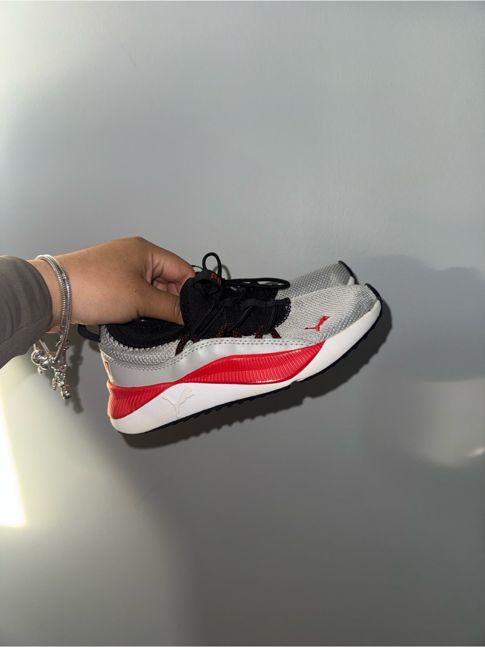 Puma Gray, Black & Red Knit Running Shoe